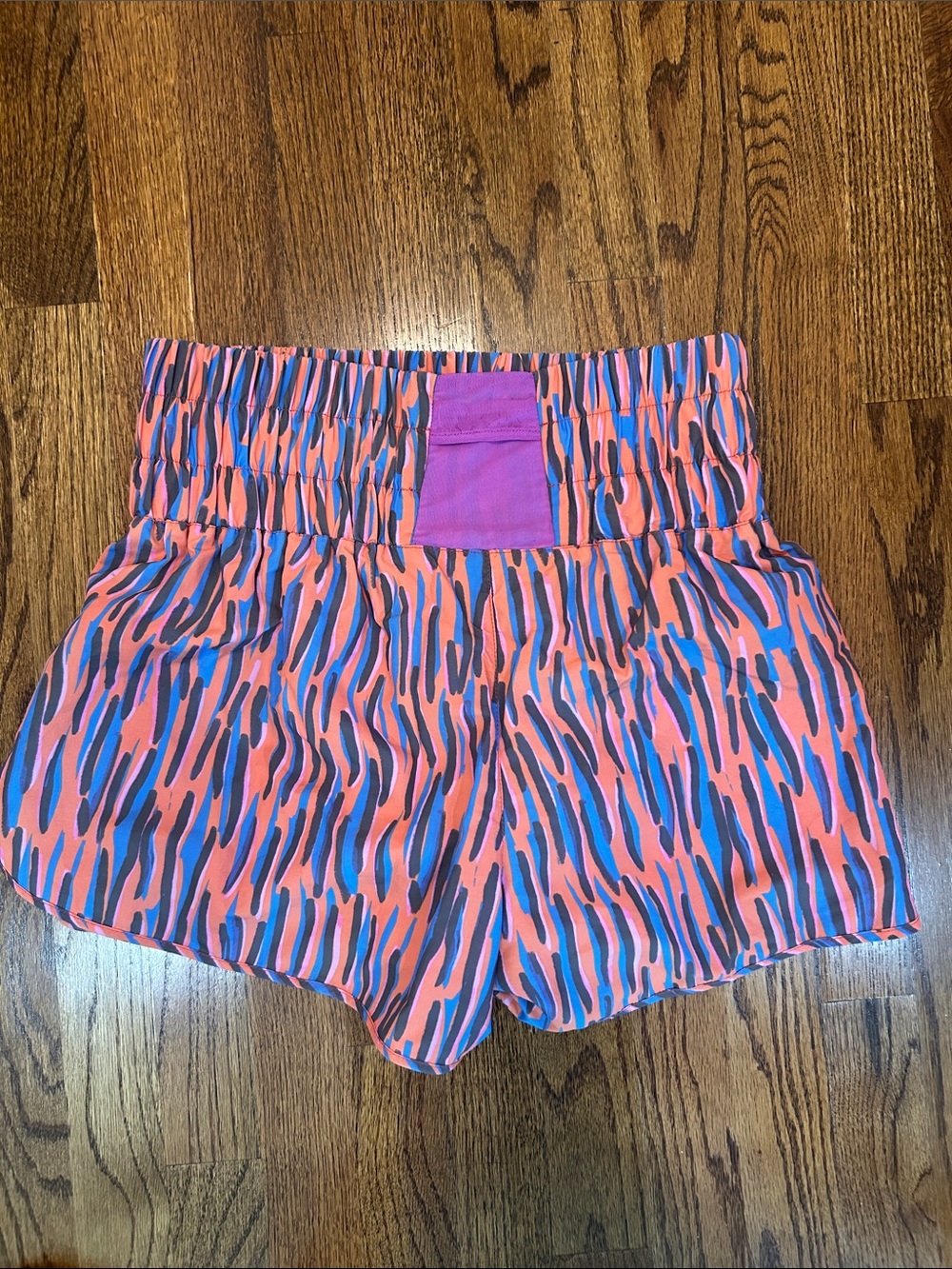 Women's High-Waist Pink & Blue Printed Shorts - Picture 4 of 4